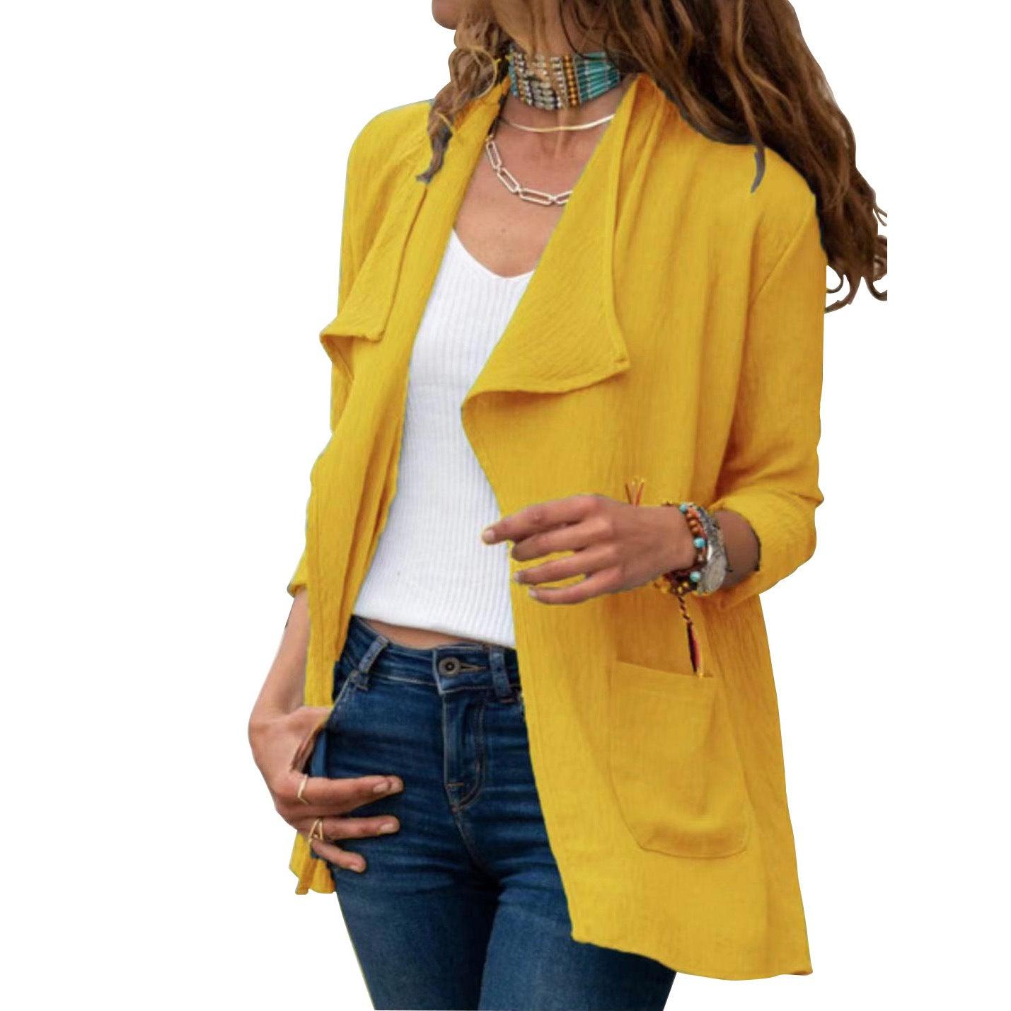 Women's Solid Color Long-sleeved Short Windbreaker Casual All-match Cardigan Jacket - Trendha