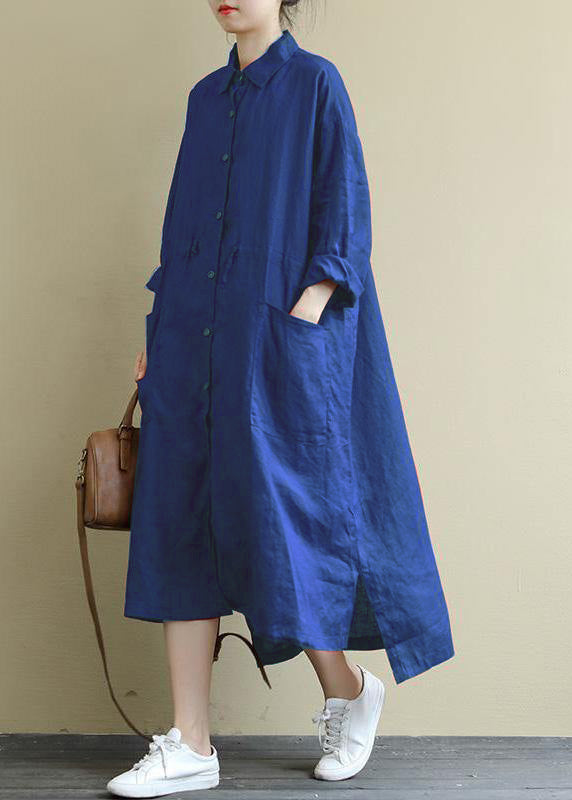 Red Linen Shirt Dress Casual Oversize Spring Maxi Dresses - SooLinen