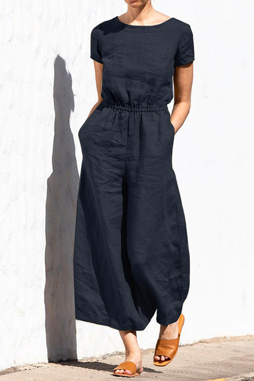 Margovil Short Sleeve High Waist Wide Leg Slouchy Jumpsuit