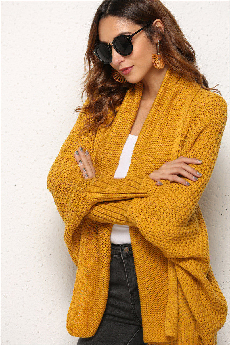 Women's Cardigan with Long Bat Sleeves