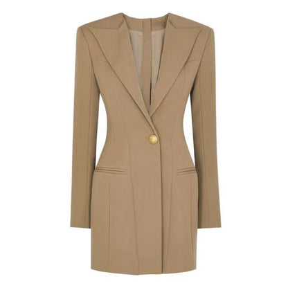 Business Blazer Dress With Ornate Gold Buttons