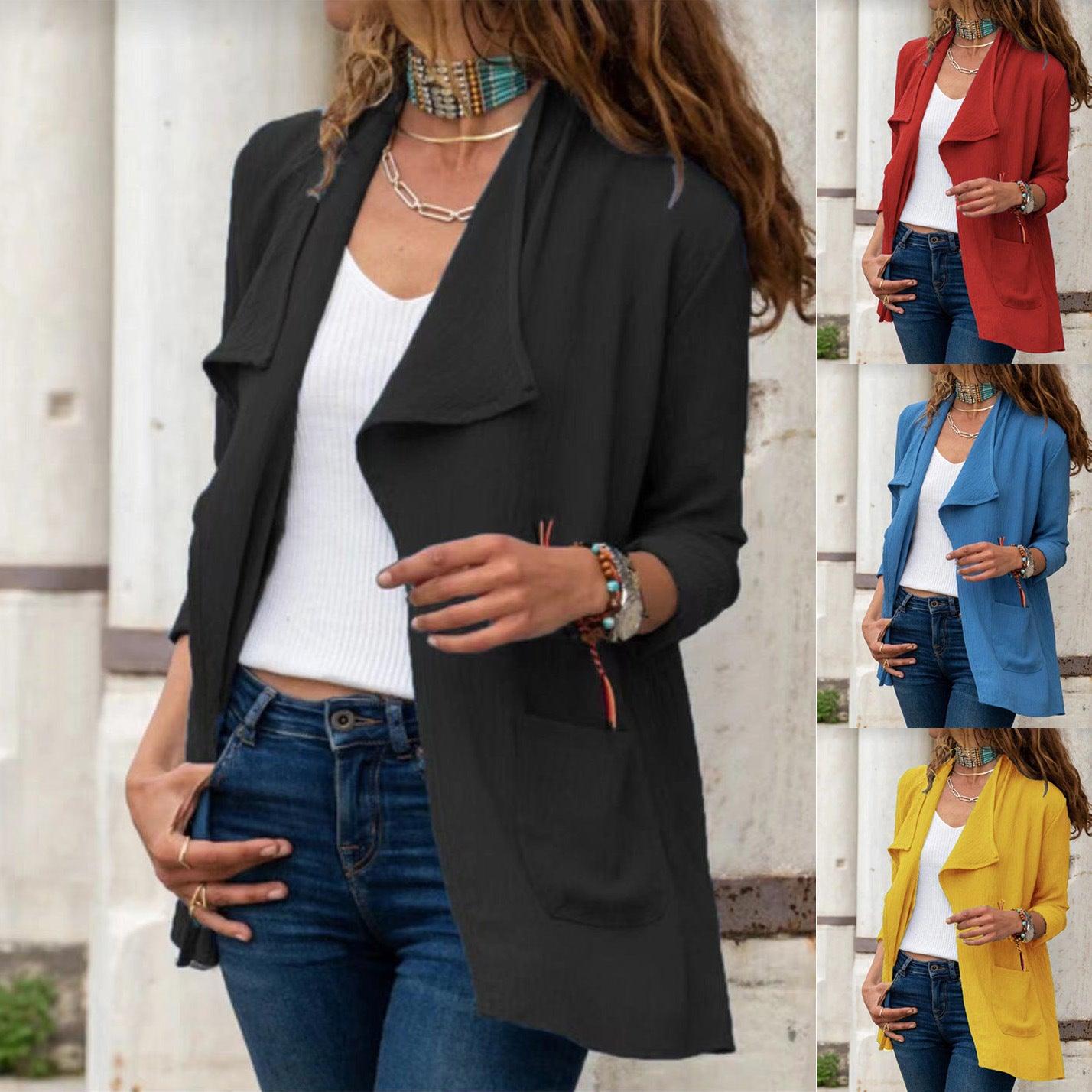 Women's Solid Color Long-sleeved Short Windbreaker Casual All-match Cardigan Jacket - Trendha