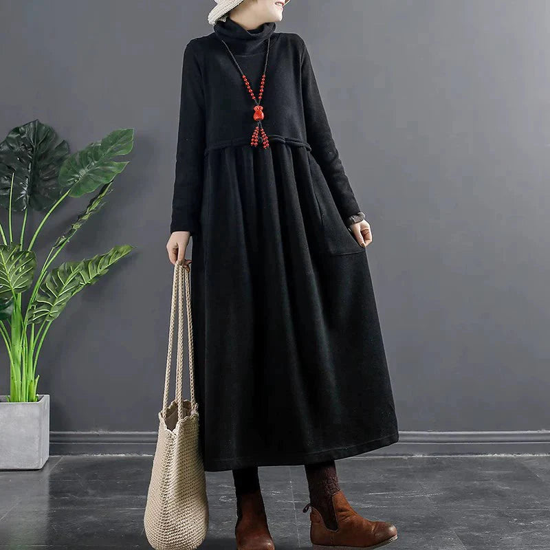 Autumn Winter Minimalist Turtleneck Solid Dress