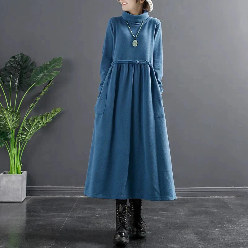 Autumn Winter Minimalist Turtleneck Solid Dress