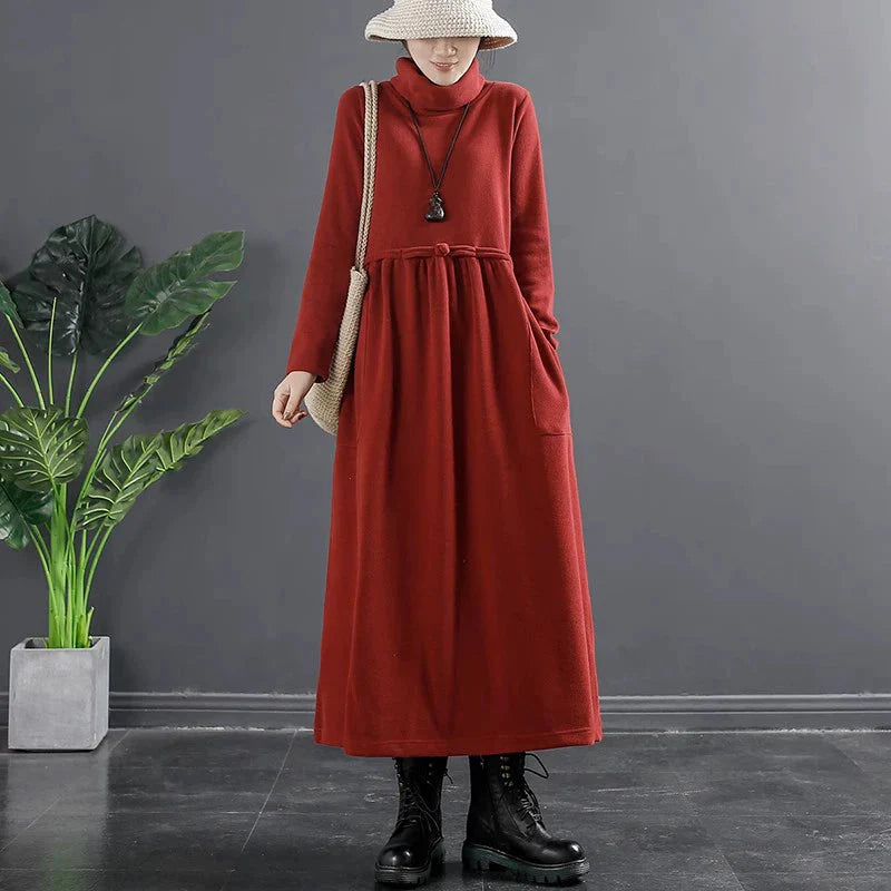 Autumn Winter Minimalist Turtleneck Solid Dress