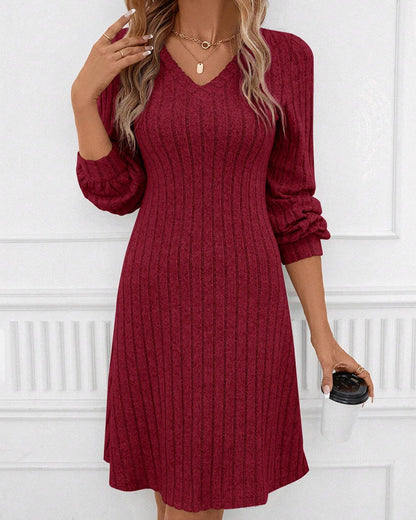 V-neck ribbed solid color dress Burgundy 2023 f/w 23BF casual dresses Clothes Dresses spring