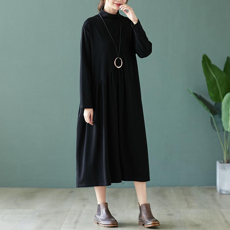 Cotton Knit Long Sleeve High Neck Dress