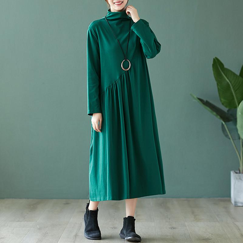 Cotton Knit Long Sleeve High Neck Dress