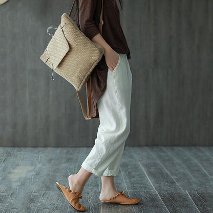 Cotton Llinen Spring Elastic Waist Comfortable Pants