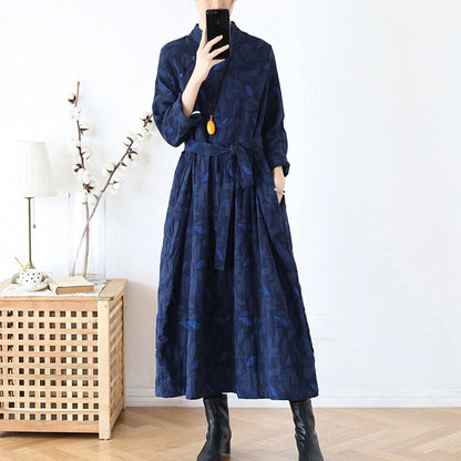 Ethnic Plate Buckle Cotton Linen Women Winter Dress