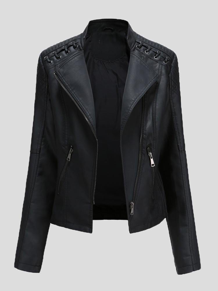 Jackets - Short Slim Leather Motorcycle Jacket - MsDressly