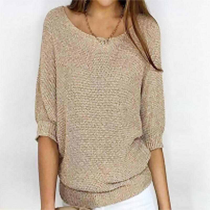 Solid Color Round Neck Sweater Women's - Trendha