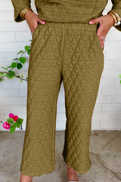 Solid Quilted Pullover and Pants Outfit - Two Piece Sets - Sunny Angela