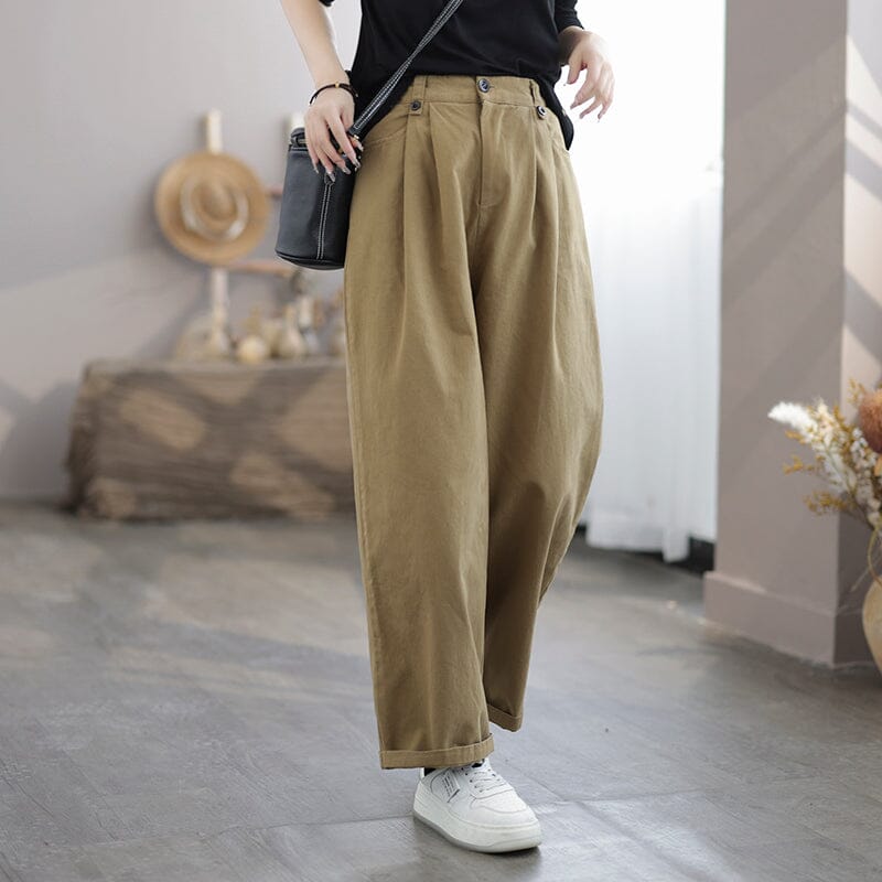 Women Casual Solid Minimalist Cotton Wide Leg Pants