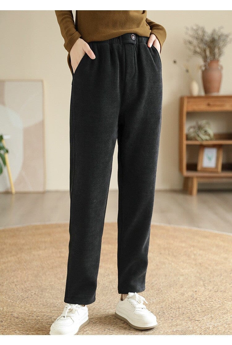 Women Minimalist Casual Furred Corduroy Pants