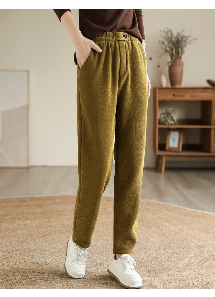 Women Minimalist Casual Furred Corduroy Pants